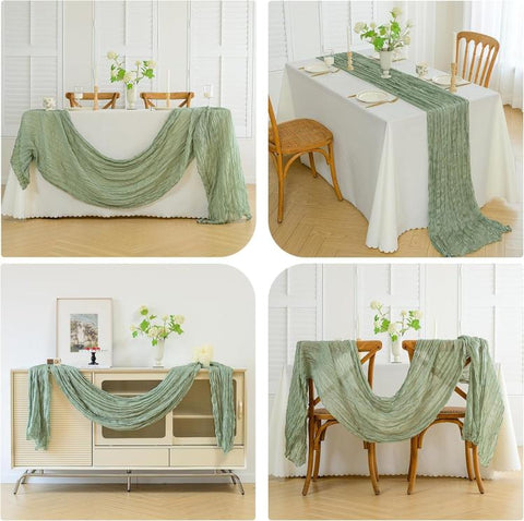 Crepe Table Runner Wedding Party Decoration Pleated Gauze, 90x180cm, 90x300cm