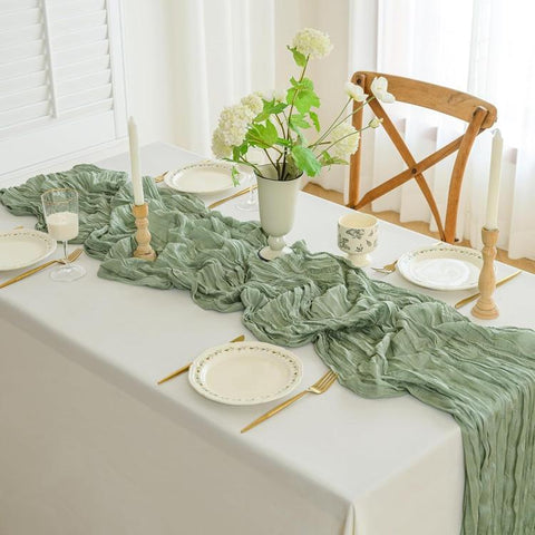 Crepe Table Runner Wedding Party Decoration Pleated Gauze, 90x180cm, 90x300cm