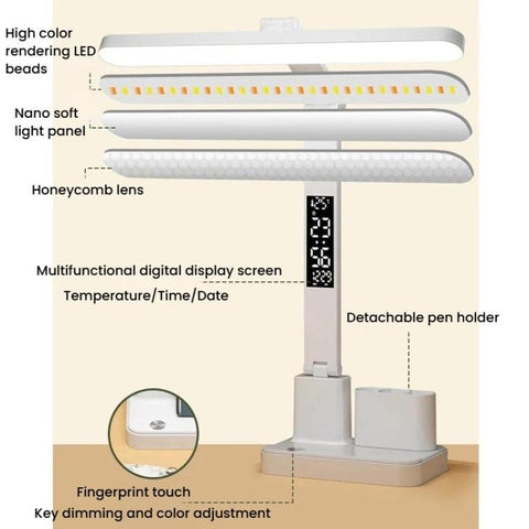 Xiajule Portable LED Desk Lamp With Time Display & Pen Holder, Dimmable Eye-Caring Lamp For Reading Homework, 1500mAh, 1800mAh