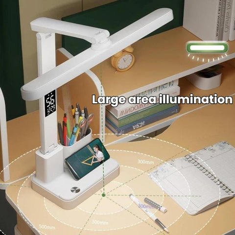 Xiajule Portable LED Desk Lamp With Time Display & Pen Holder, Dimmable Eye-Caring Lamp For Reading Homework, 1500mAh, 1800mAh