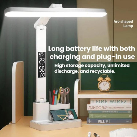 Xiajule Portable LED Desk Lamp With Time Display & Pen Holder, Dimmable Eye-Caring Lamp For Reading Homework, 1500mAh, 1800mAh