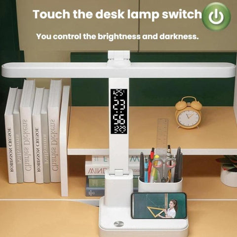 Xiajule Portable LED Desk Lamp With Time Display & Pen Holder, Dimmable Eye-Caring Lamp For Reading Homework, 1500mAh, 1800mAh
