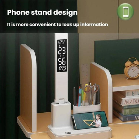 Xiajule Portable LED Desk Lamp With Time Display & Pen Holder, Dimmable Eye-Caring Lamp For Reading Homework, 1500mAh, 1800mAh