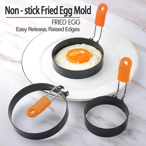 LsCook 4 inch Round Stainless Steel Egg Pan Heat-Resistant Silicone Handle Thickened Non-Stick Egg Mold
