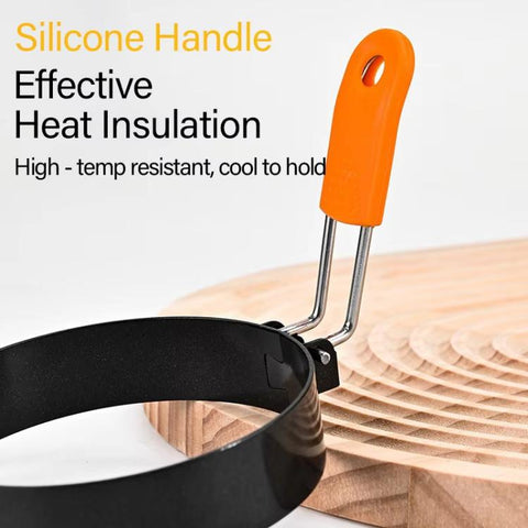 LsCook 4 inch Round Stainless Steel Egg Pan Heat-Resistant Silicone Handle Thickened Non-Stick Egg Mold