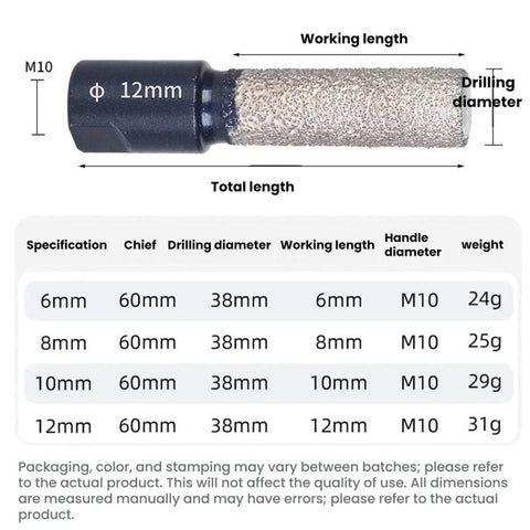 M10 Angle Grinder Hole Saw Glass Stone Hole Enlargement Trimming Head, 6MM, 8MM, 10MM, 12MM