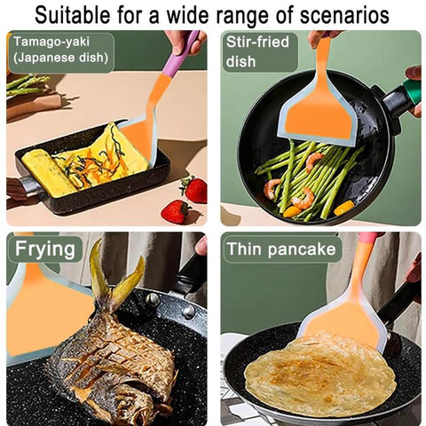 LsCook Wide-Mouth Translucent Tamagoyaki Spatula Home Non-Stick Silicone Spatula