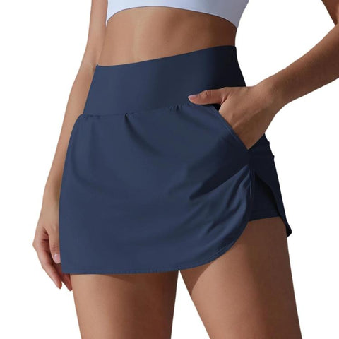 High-Waisted Form-Fitting Two-Piece Style Tennis Skirt With Back Pockets, S, M, L, XL