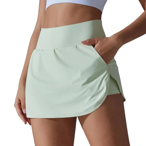 High-Waisted Form-Fitting Two-Piece Style Tennis Skirt With Back Pockets, S, M, L, XL