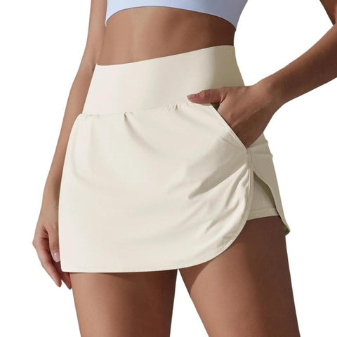 High-Waisted Form-Fitting Two-Piece Style Tennis Skirt With Back Pockets, S, M, L, XL