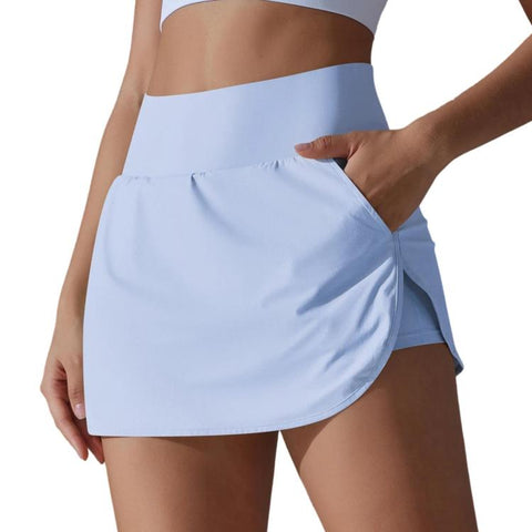 High-Waisted Form-Fitting Two-Piece Style Tennis Skirt With Back Pockets, S, M, L, XL