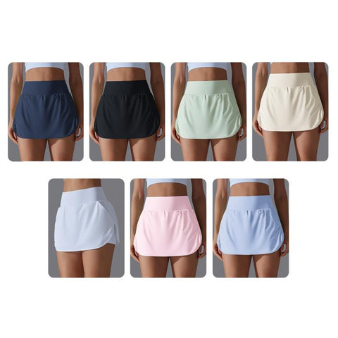 High-Waisted Form-Fitting Two-Piece Style Tennis Skirt With Back Pockets, S, M, L, XL