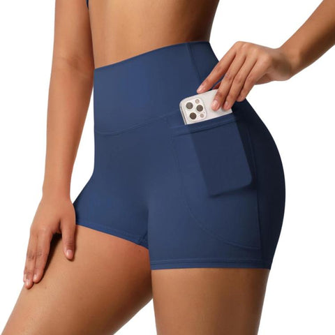 High-waisted Tight-fitting Yoga Shorts Three-quarter Length With Pockets, S, M, L, XL