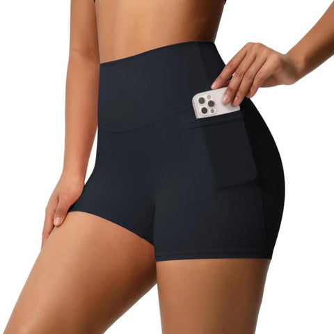 High-waisted Tight-fitting Yoga Shorts Three-quarter Length With Pockets, S, M, L, XL