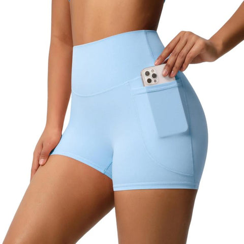 High-waisted Tight-fitting Yoga Shorts Three-quarter Length With Pockets, S, M, L, XL