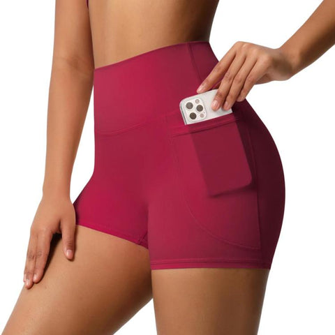 High-waisted Tight-fitting Yoga Shorts Three-quarter Length With Pockets, S, M, L, XL