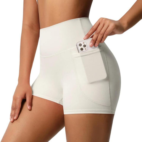High-waisted Tight-fitting Yoga Shorts Three-quarter Length With Pockets, S, M, L, XL