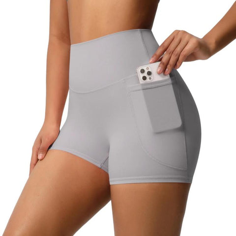 High-waisted Tight-fitting Yoga Shorts Three-quarter Length With Pockets, S, M, L, XL
