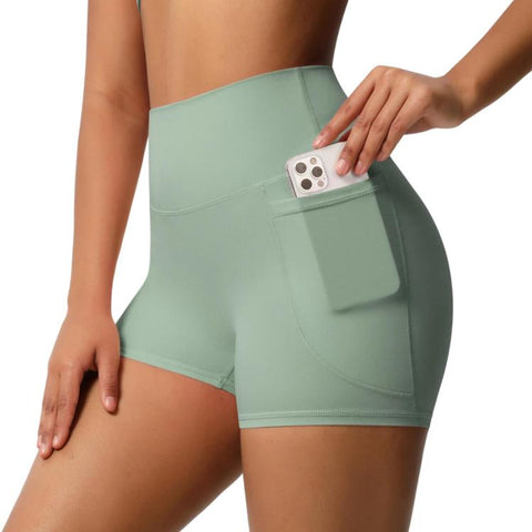 High-waisted Tight-fitting Yoga Shorts Three-quarter Length With Pockets, S, M, L, XL