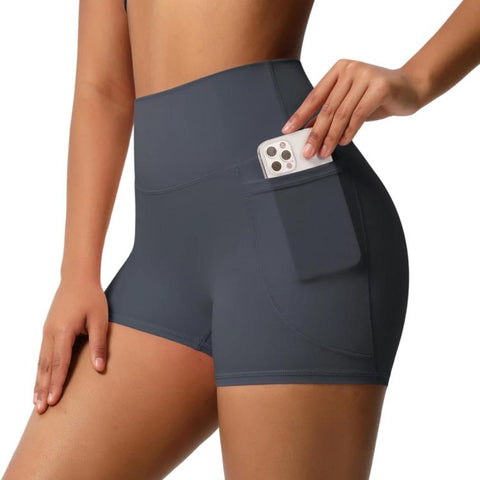 High-waisted Tight-fitting Yoga Shorts Three-quarter Length With Pockets, S, M, L, XL