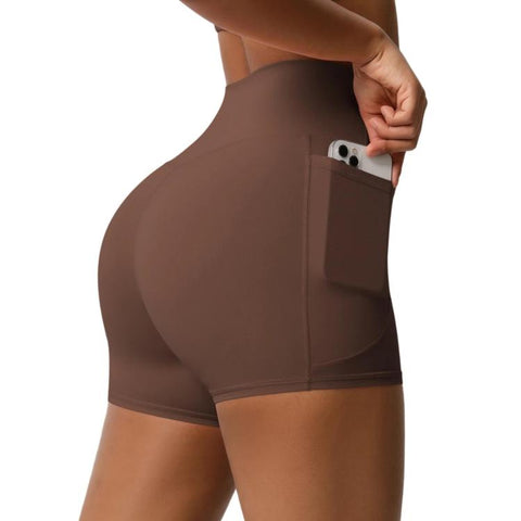 High-waisted Tight-fitting Yoga Shorts Three-quarter Length With Pockets, S, M, L, XL