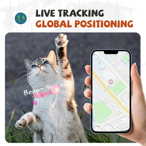 Smart Cat Tracker Collar With GPS Locator Dual System For IOS & Android Pet Tracking Device With Bell