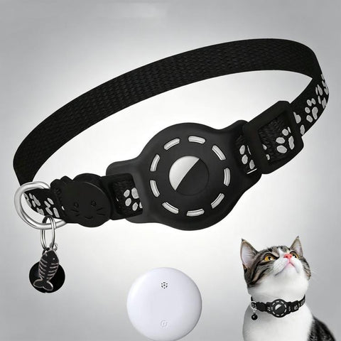 Smart Cat Collar With Built-In Tracker Reflective Paw Prints, Dual System for iOS & Android