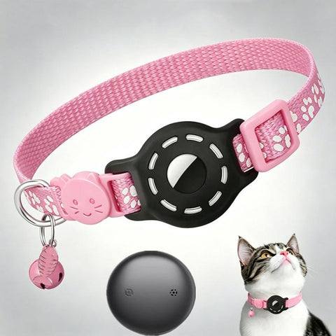 Smart Cat Collar With Built-In Tracker Reflective Paw Prints, Dual System for iOS & Android
