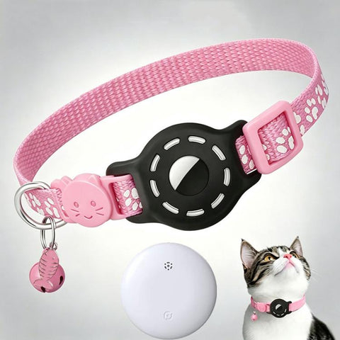 Smart Cat Collar With Built-In Tracker Reflective Paw Prints, Dual System for iOS & Android