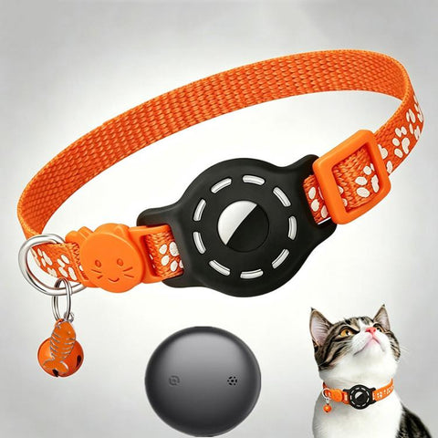 Smart Cat Collar With Built-In Tracker Reflective Paw Prints, Dual System for iOS & Android