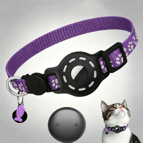 Smart Cat Collar With Built-In Tracker Reflective Paw Prints, Dual System for iOS & Android