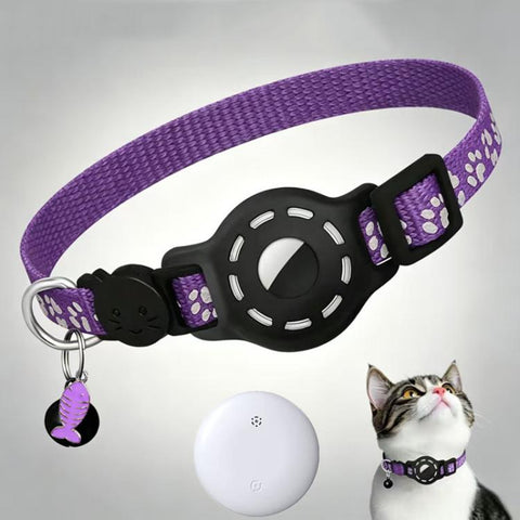 Smart Cat Collar With Built-In Tracker Reflective Paw Prints, Dual System for iOS & Android