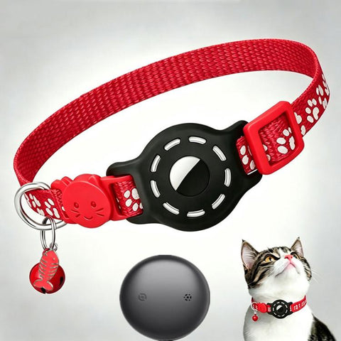 Smart Cat Collar With Built-In Tracker Reflective Paw Prints, Dual System for iOS & Android
