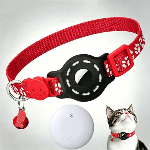 Smart Cat Collar With Built-In Tracker Reflective Paw Prints, Dual System for iOS & Android