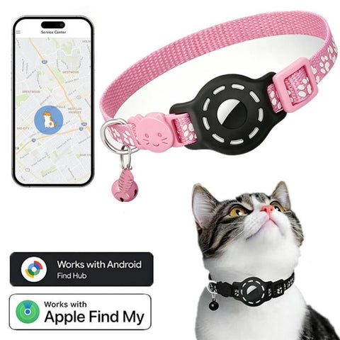 Smart Cat Collar With Built-In Tracker Reflective Paw Prints, Dual System for iOS & Android