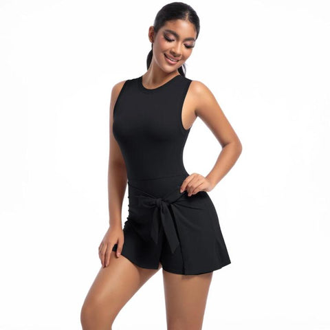 Anti-Exposure Tennis Skirt Bodysuit Breathable Fitness Yoga Wear, S, M, L, XL