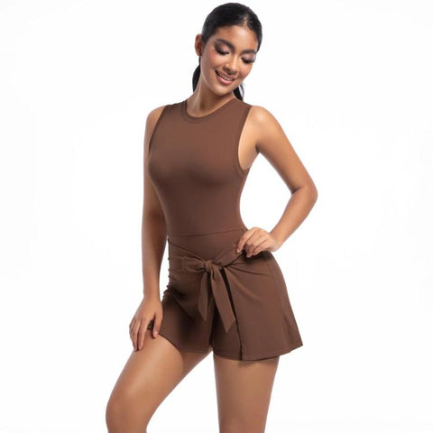 Anti-Exposure Tennis Skirt Bodysuit Breathable Fitness Yoga Wear, S, M, L, XL