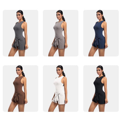 Anti-Exposure Tennis Skirt Bodysuit Breathable Fitness Yoga Wear, S, M, L, XL