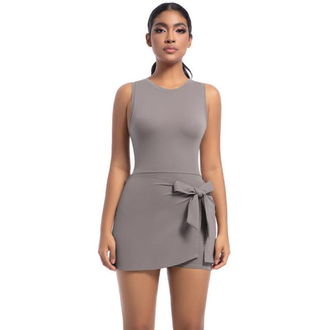 Anti-Exposure Tennis Skirt Bodysuit Breathable Fitness Yoga Wear, S, M, L, XL