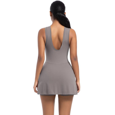 Anti-Exposure Tennis Skirt Bodysuit Breathable Fitness Yoga Wear, S, M, L, XL