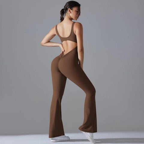 Long Yoga Backless Hip Lift Slimming Wide-leg Bodysuit, S, M, L, XL