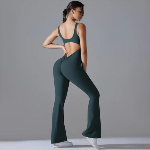 Long Yoga Backless Hip Lift Slimming Wide-leg Bodysuit, S, M, L, XL