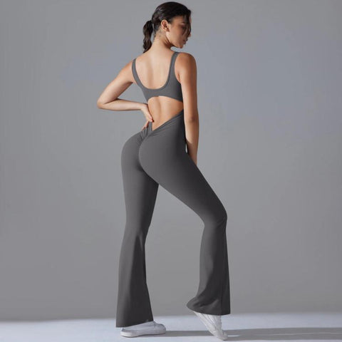Long Yoga Backless Hip Lift Slimming Wide-leg Bodysuit, S, M, L, XL