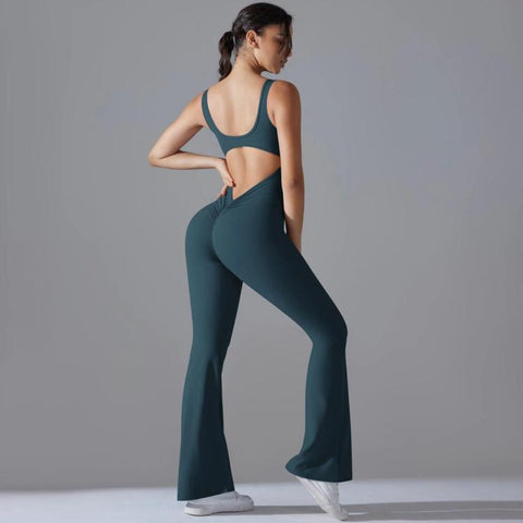 Long Yoga Backless Hip Lift Slimming Wide-leg Bodysuit, S, M, L, XL
