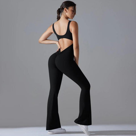 Long Yoga Backless Hip Lift Slimming Wide-leg Bodysuit, S, M, L, XL