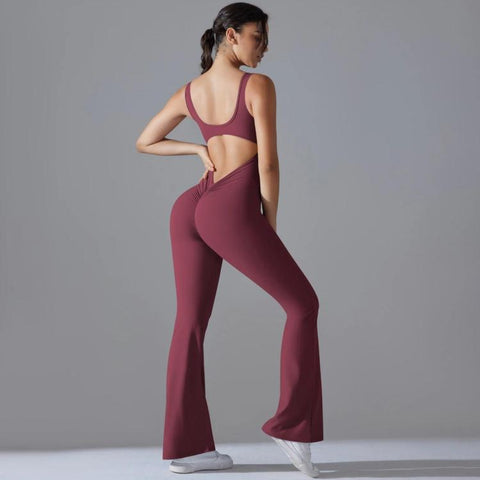 Long Yoga Backless Hip Lift Slimming Wide-leg Bodysuit, S, M, L, XL