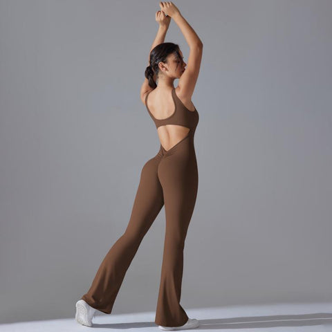 Long Yoga Backless Hip Lift Slimming Wide-leg Bodysuit, S, M, L, XL