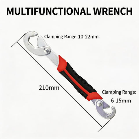Universal Multi-Function Wrench 8-inch Adjustable Quick Spanner for 6-22mm Nuts & Bolts, Self-Adjusting Pipe Wrench for Plumbing, Repair, Automotive, Small
