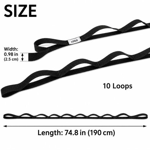 74.8-inch 10-Loop Yoga Stretch Strap Non-Elastic Stretching Strap for Physical Therapy, Hamstring Stretching, Pilates