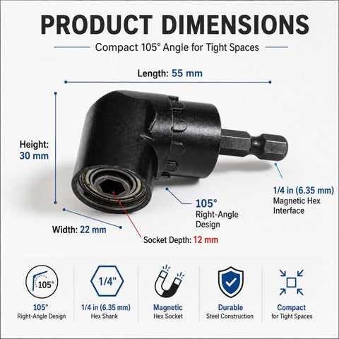 105 Degree Angle Drill Attachment 1/4 Inch Hex Shank Magnetic Angle Driver Adapter, Screwdriver Corner Tool